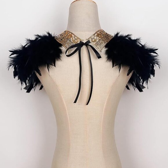 Poncho Collar Natural Feather Short Cape Lace - Picture 9 of 9